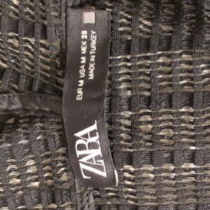 Zara Textured Mesh Open Knit Full Zip Bomber Jacket Black Women's Size Medium